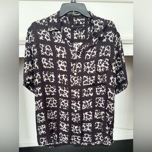 All Saints Men’s Cube Leopard Print Camp Shirt - Black